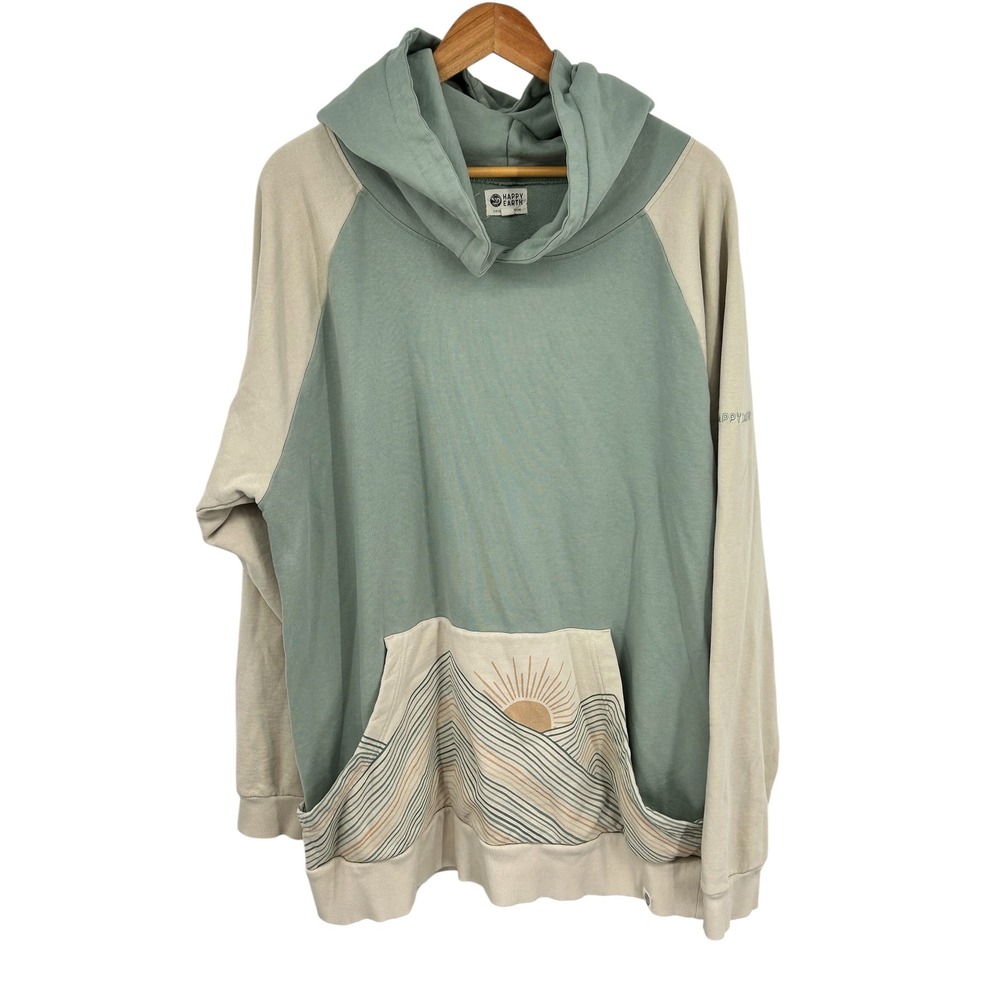 Happy Earth Organic Cotton Ridge Pullover Hoodie Sage Green Tan 3XL - Picture 4 of 8